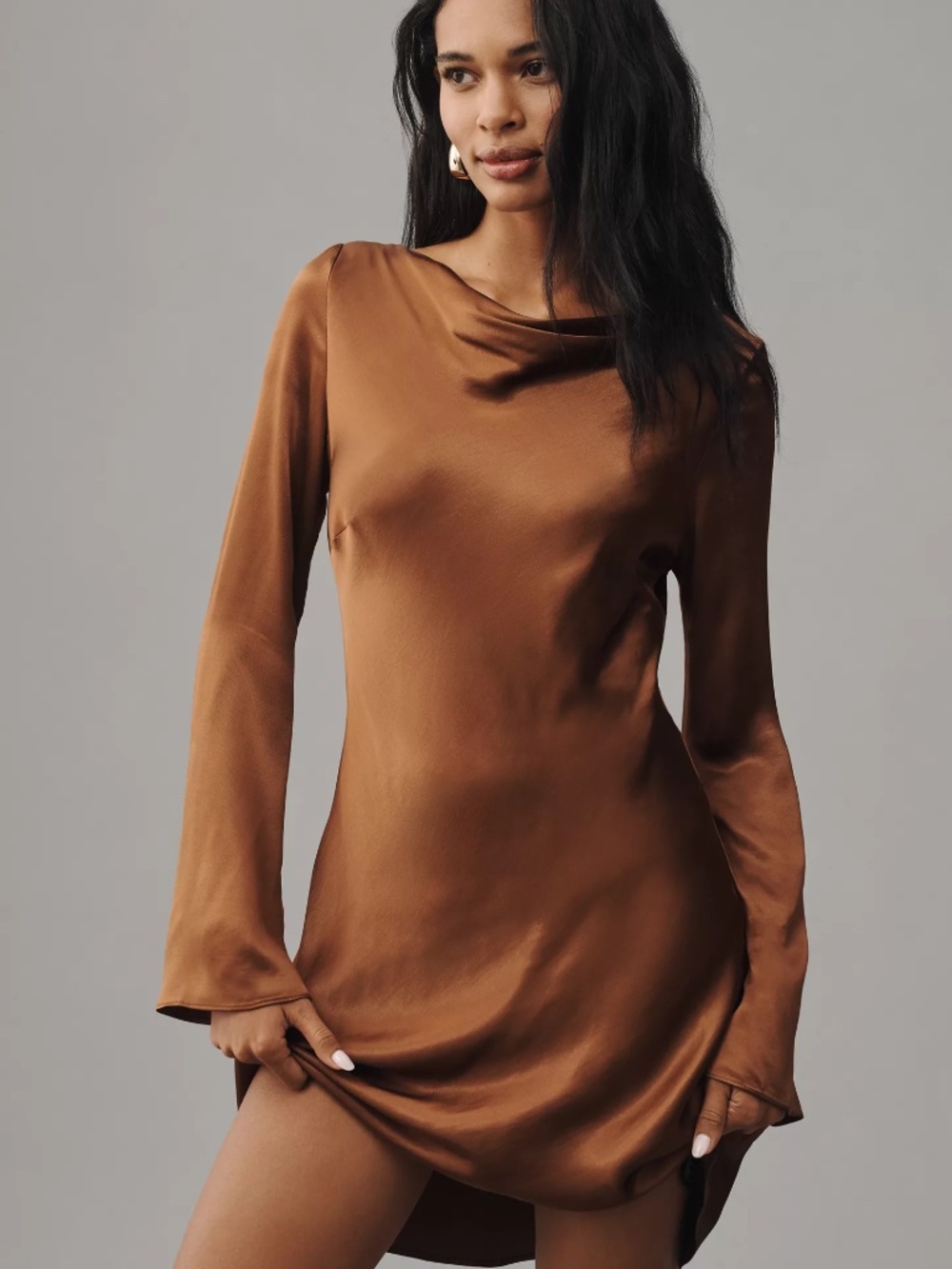 Anthropologie Long-Sleeve Cowl-Neck Mini Dress - Size XS